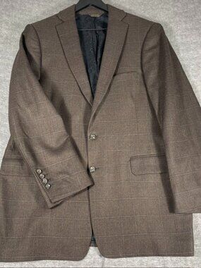 Custom Made Plaid Wool Men's Blazer Hooked Vent Ivy League Old Money 42R Brown